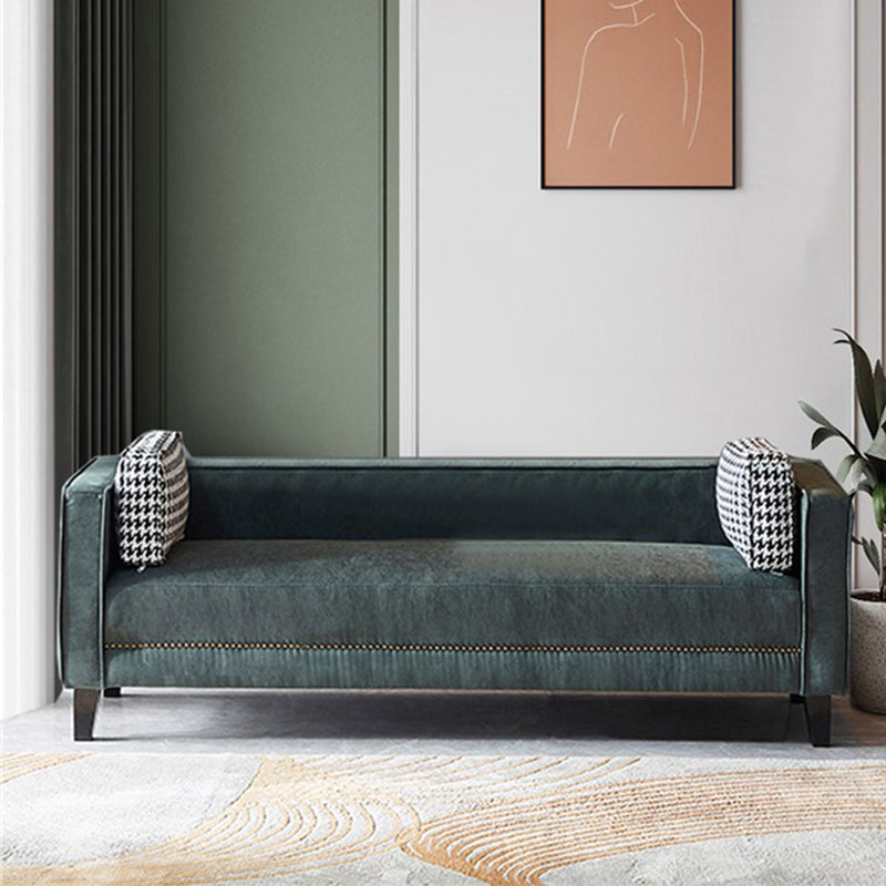 Contemporary Dark Green Sofa Tuxedo Arm Faux Leather Living Room Sofa