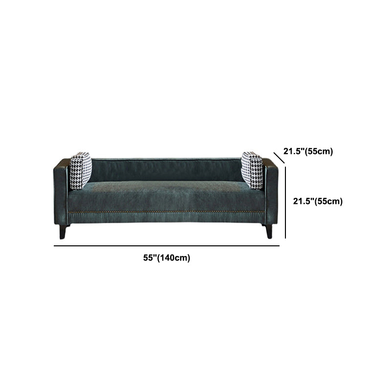 Contemporary Dark Green Sofa Tuxedo Arm Faux Leather Living Room Sofa