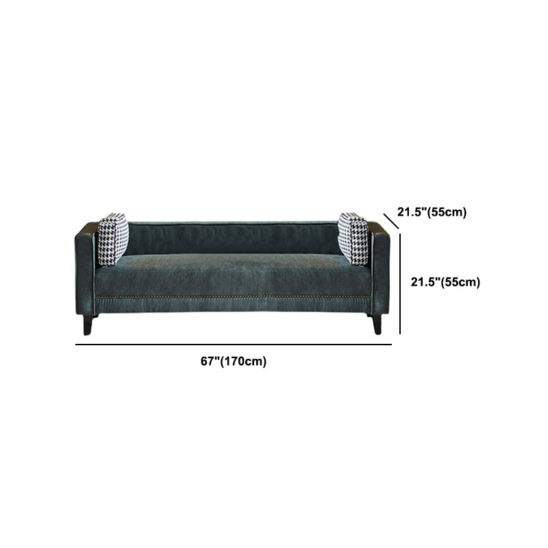 Contemporary Dark Green Sofa Tuxedo Arm Faux Leather Living Room Sofa