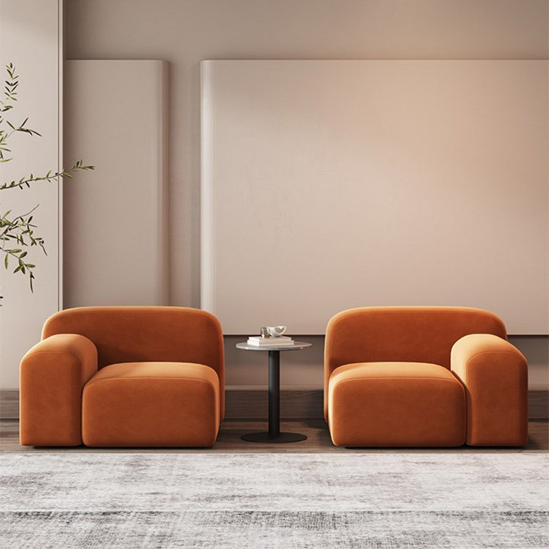Square Arm Sofa Contemporary Simple Velvet Seating in Orange