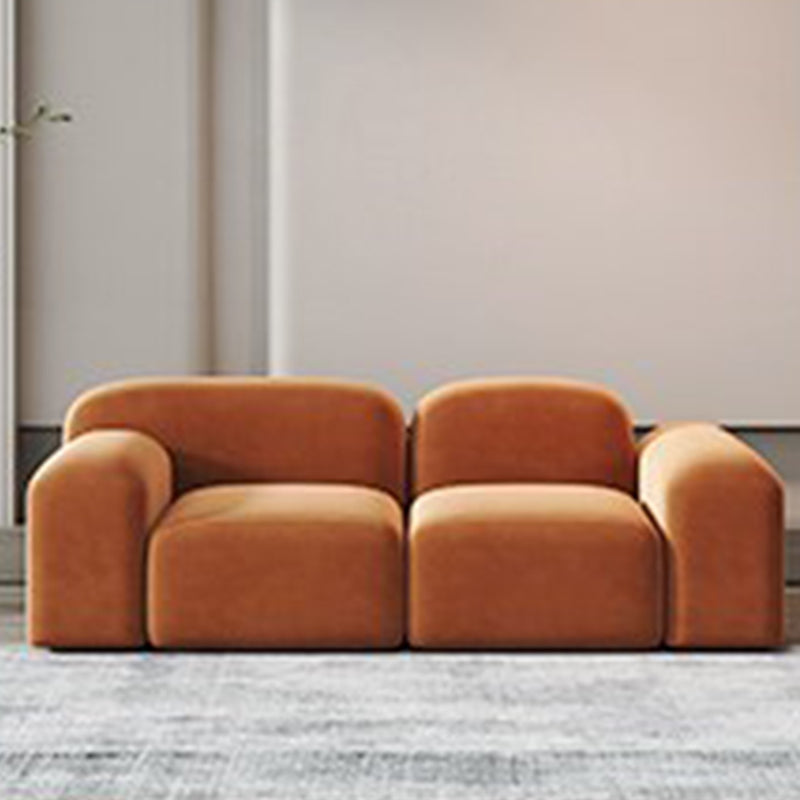 Square Arm Sofa Contemporary Simple Velvet Seating in Orange