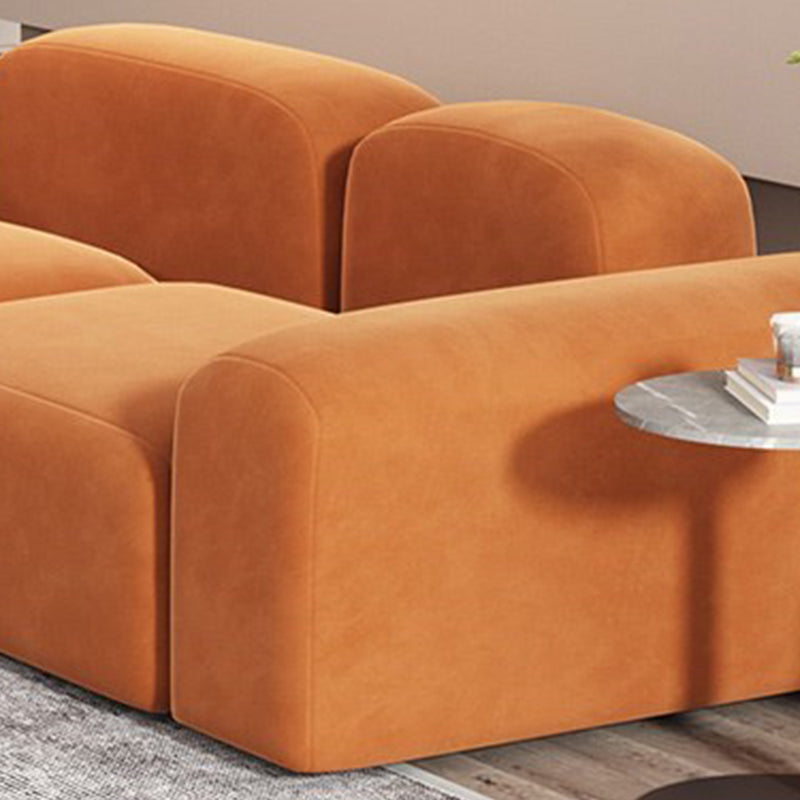 Square Arm Sofa Contemporary Simple Velvet Seating in Orange