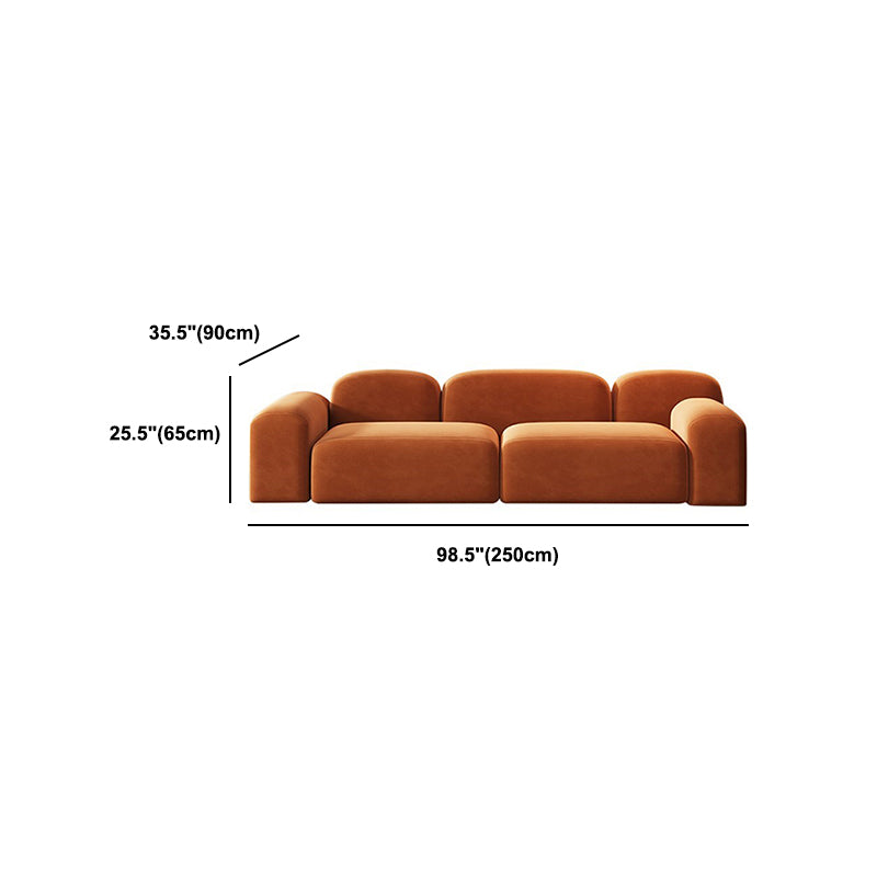Square Arm Sofa Contemporary Simple Velvet Seating in Orange