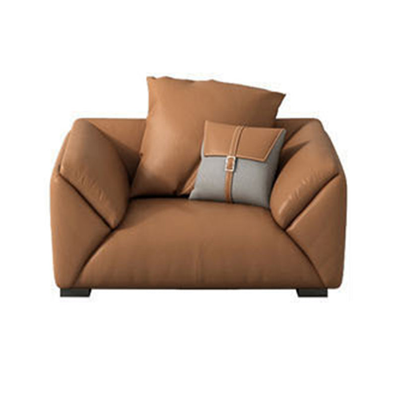 Orange Faux Leather Sofa Modern Pillow Top Arm Sofa with Pillows
