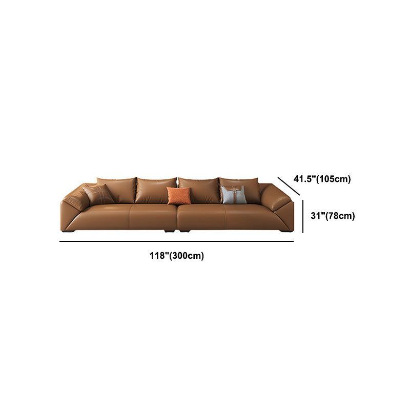 Orange Faux Leather Sofa Modern Pillow Top Arm Sofa with Pillows