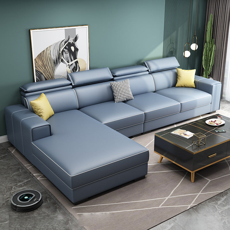 Adjustable Head Pillow Sectional with Square Arm,Faux Leather 4-Seater Sectional