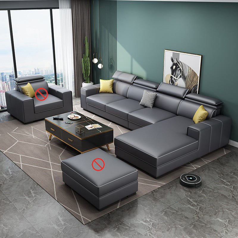 Adjustable Head Pillow Sectional with Square Arm,Faux Leather 4-Seater Sectional
