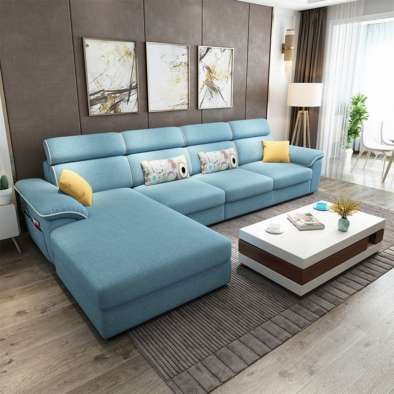 Contemporary Linen Sectional Pillow Top Arm Sectional with Storage