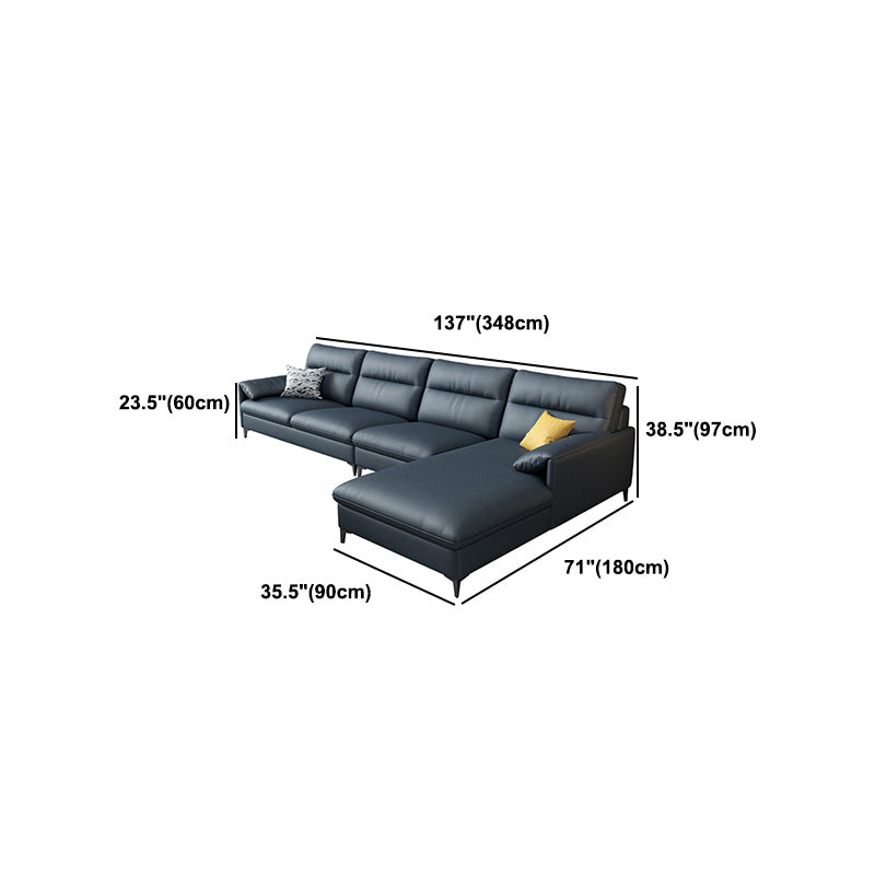 Contemporary Sectional with Pillow Top Arm Faux Leather Sectional in Blue