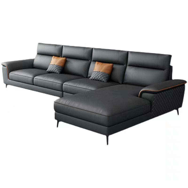 Modern 4-Seater Pillow Top Arm Sofa Faux Leather Sofa with Chaise - 129.9" W