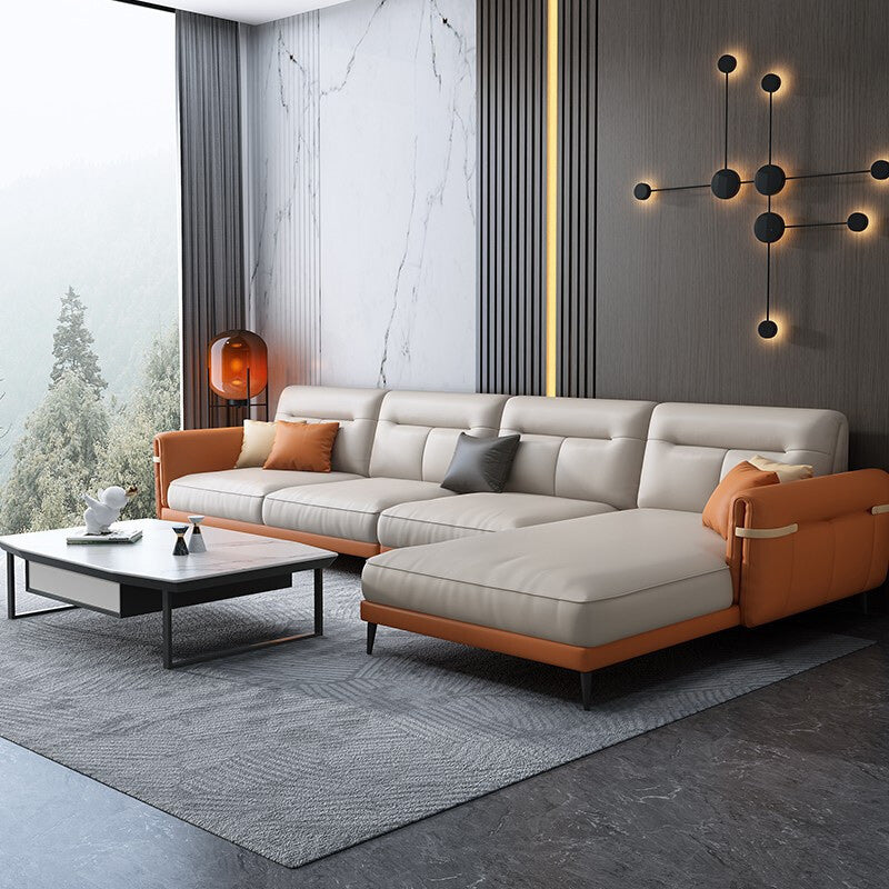 Stain-Resistant Sectionals,136" L Faux Leather Sectional with Chaise