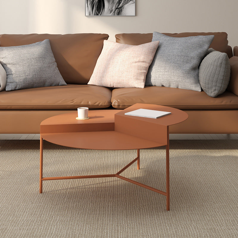 Mid-Century Modern Iron Cocktail Table with 3 Metal Legs and Round Top