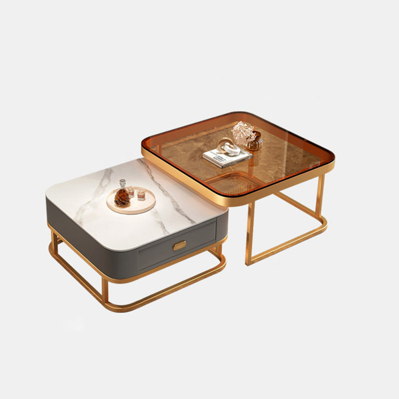 17.72" Tall Glam Style Coffee Cocktail Table Metal Frame 2 Nesting Coffee Table