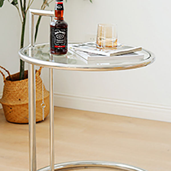 Modern Round Glass Top End Table 26.4" Tall Stainless Steel C Side Table