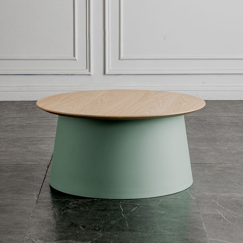 Contemporary Wooden Round Top Table Acrylic Pedestal End Table