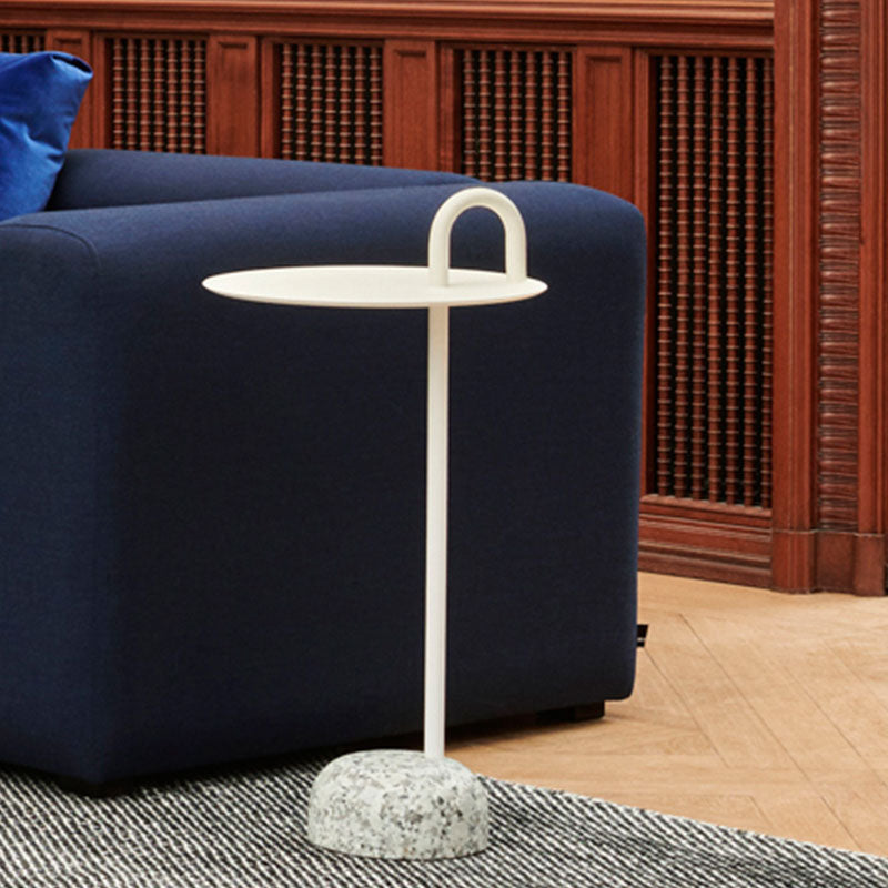 27.75" Tall Steel Round Top Side Table Stone Pedestal End Table