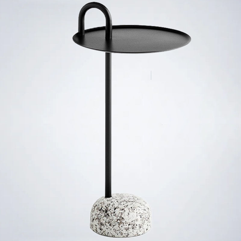 27.75" Tall Steel Round Top Side Table Stone Pedestal End Table