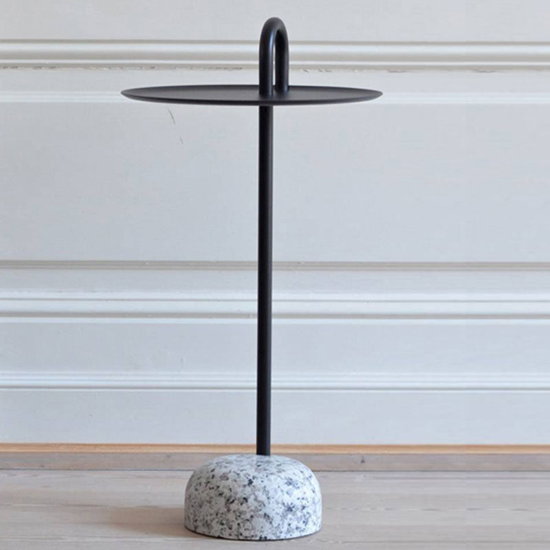 27.75" Tall Steel Round Top Side Table Stone Pedestal End Table