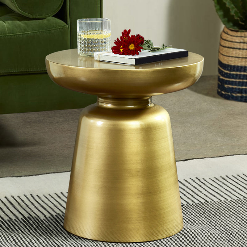 Mid-century Modern 16.9" Tall Round Top Side Table Metal Pedestal End Table