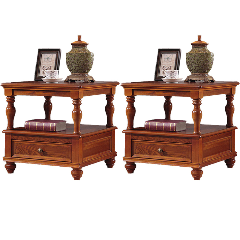 23.6" Tall Square Wood Top Side Table Brown 4 Legs End Table with Storage