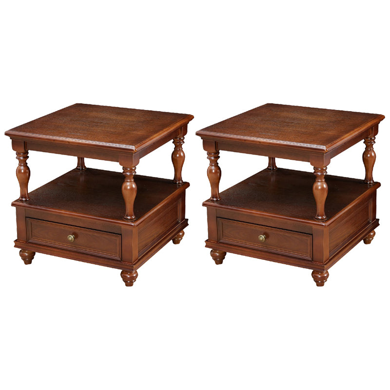 23.6" Tall Square Wood Top Side Table Brown 4 Legs End Table with Storage