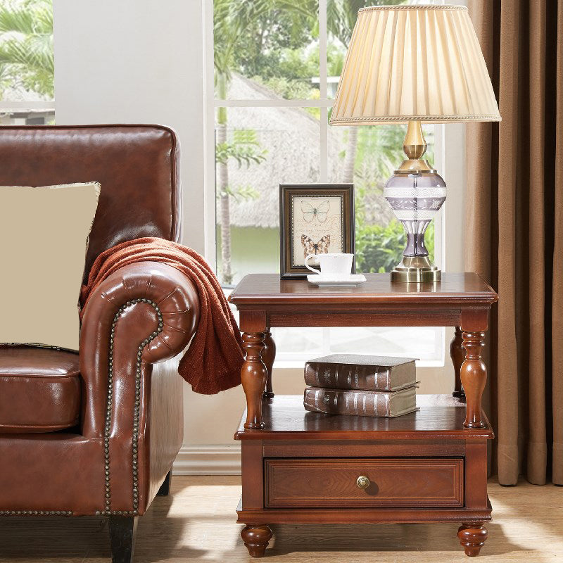 23.6" Tall Square Wood Top Side Table Brown 4 Legs End Table with Storage