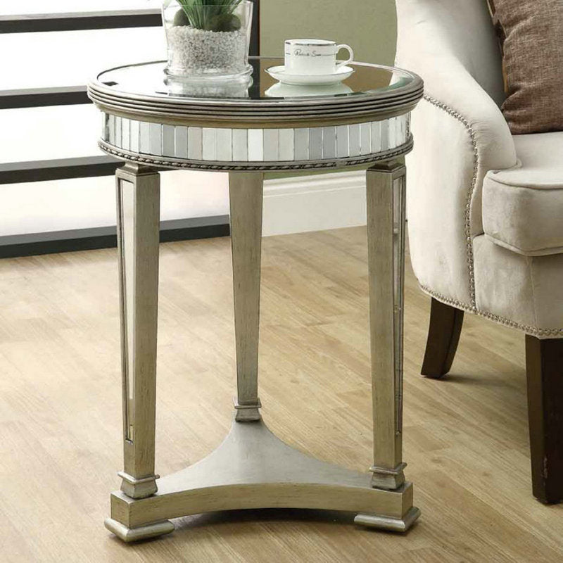 23.6" Tall Round Glass Top Side Table Wood 3 Legs End Table with Shelf