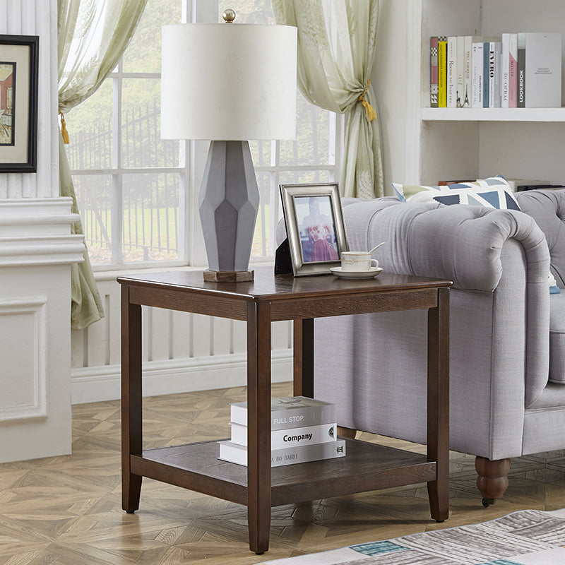 Modern Square / Rectangle Top Side Table Wooden 4 Legs End Table with Shelf