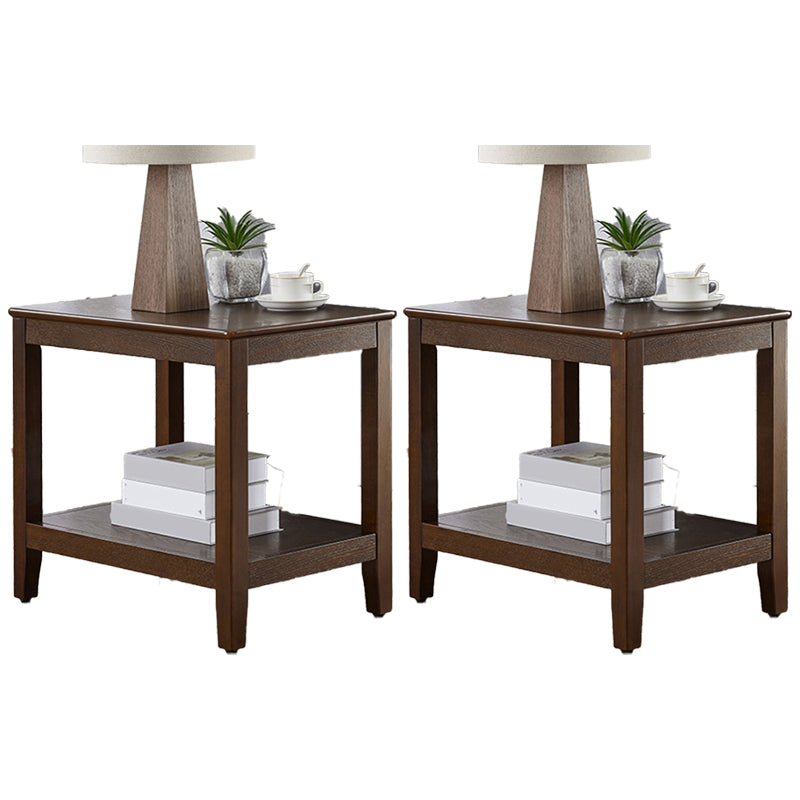 Modern Square / Rectangle Top Side Table Wooden 4 Legs End Table with Shelf