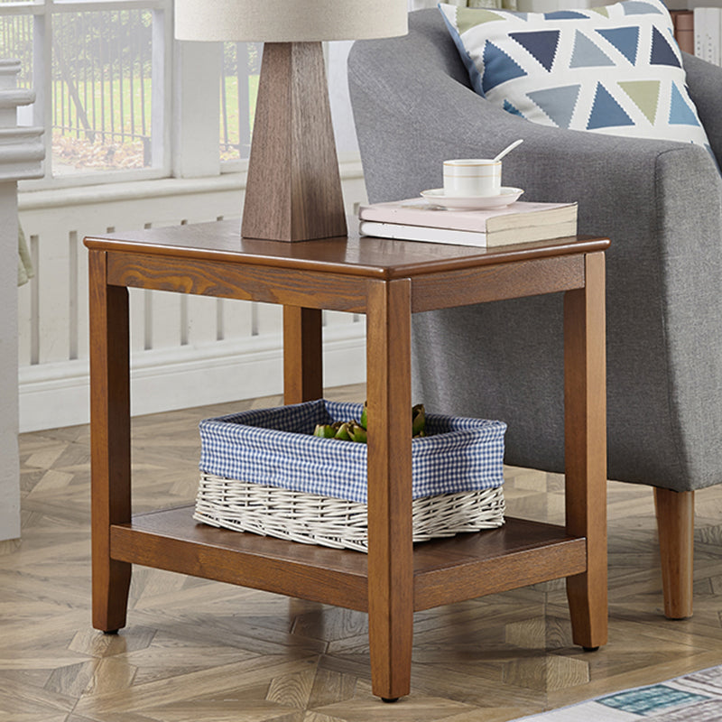 Modern Square / Rectangle Top Side Table Wooden 4 Legs End Table with Shelf