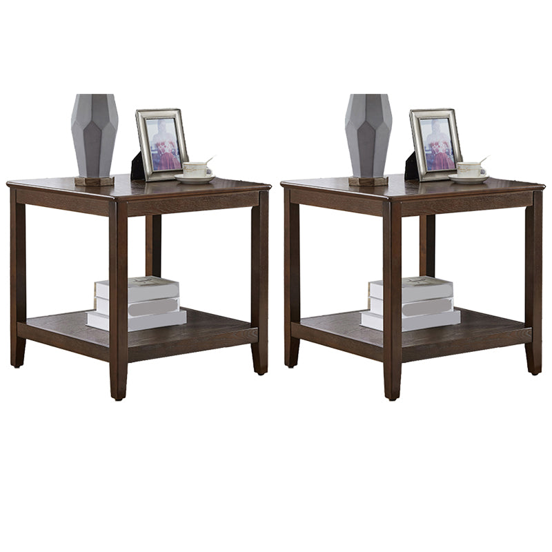 Modern Square / Rectangle Top Side Table Wooden 4 Legs End Table with Shelf
