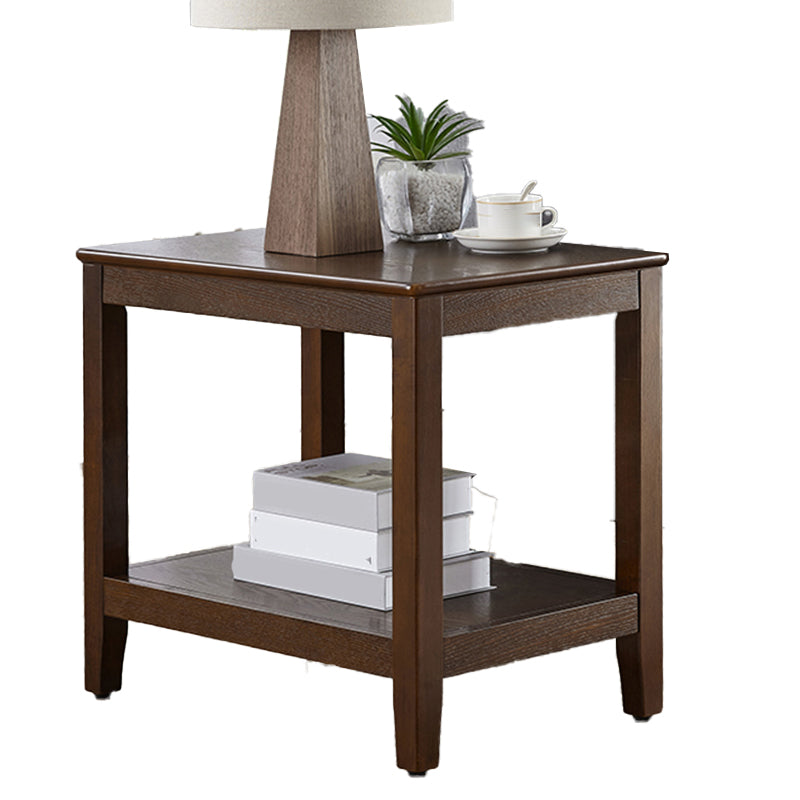 Modern Square / Rectangle Top Side Table Wooden 4 Legs End Table with Shelf