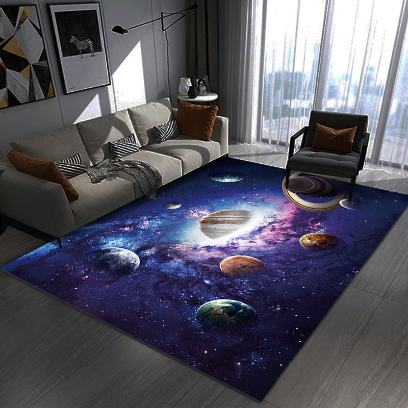 Modern Spacecraft Pattern Rug Polyester Carpet Non-Slip Backing Area Rug for Living Room