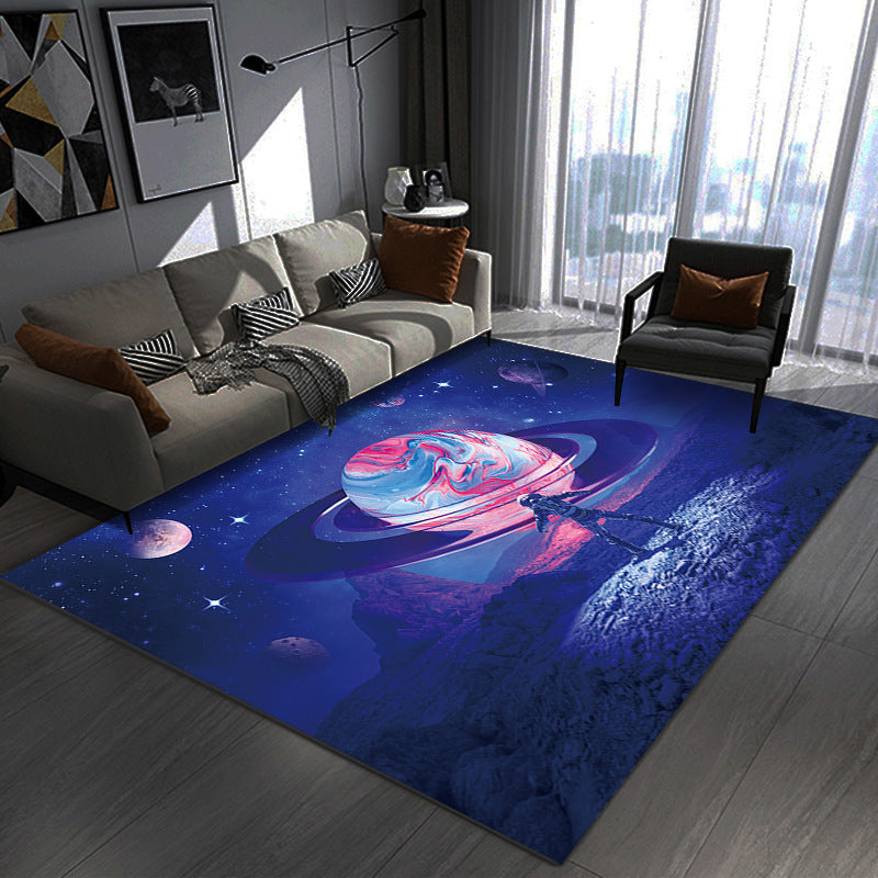 Modern Spacecraft Pattern Rug Polyester Carpet Non-Slip Backing Area Rug for Living Room