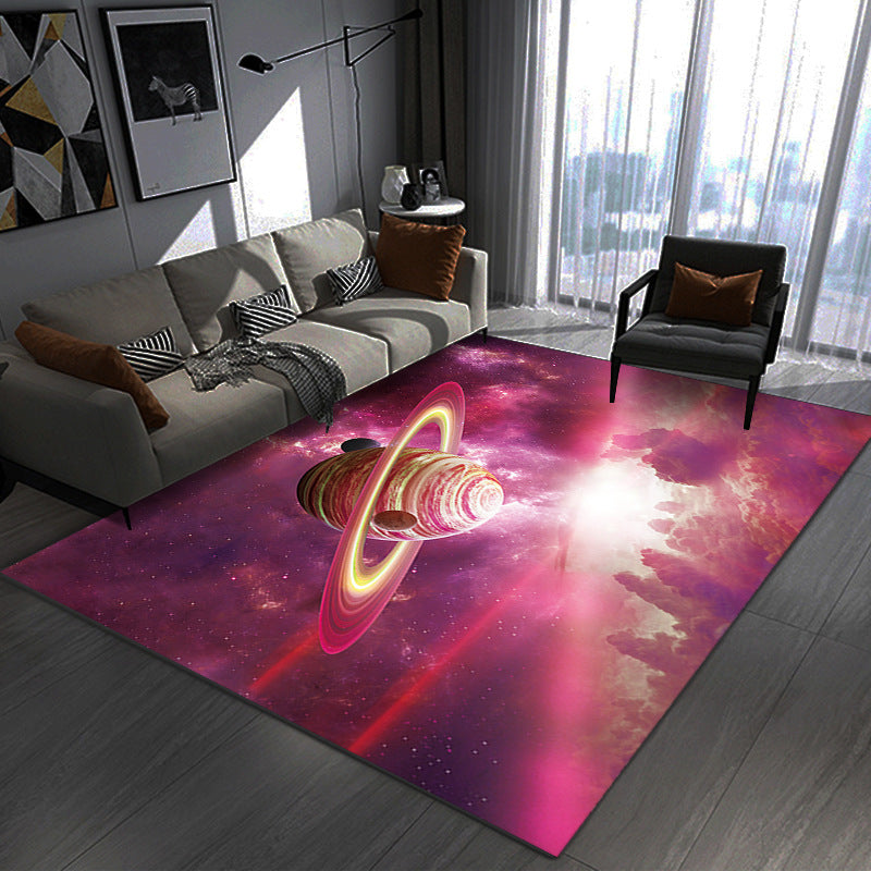 Modern Spacecraft Pattern Rug Polyester Carpet Non-Slip Backing Area Rug for Living Room