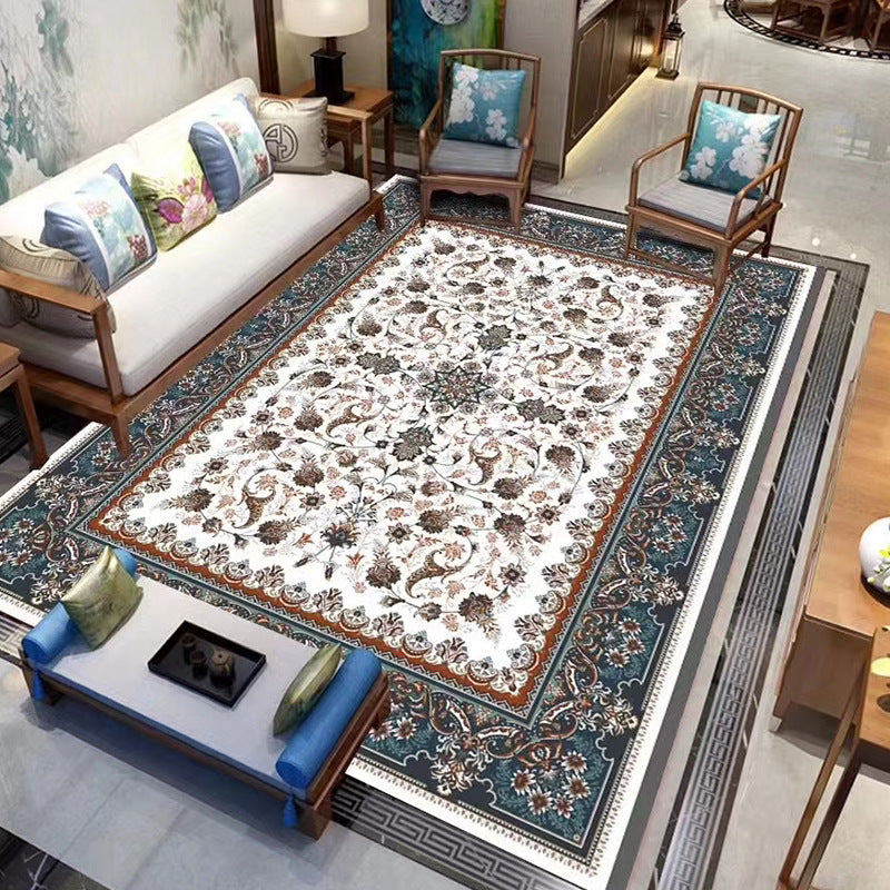 Traditional Medallion Print Rug Polyester Carpet Non-Slip Backing Area Rug for Living Room