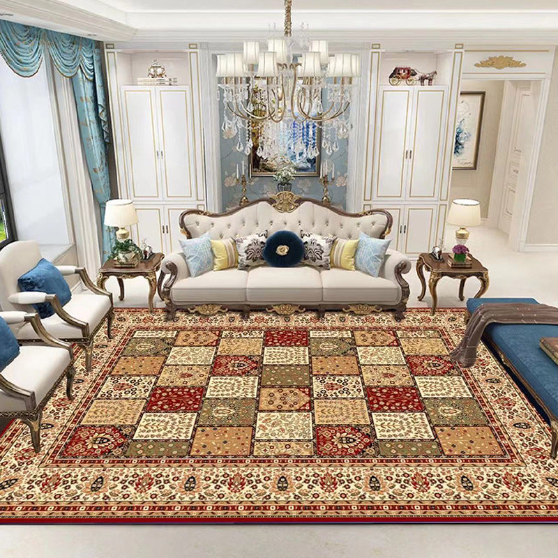 Traditional Medallion Print Rug Polyester Carpet Non-Slip Backing Area Rug for Living Room