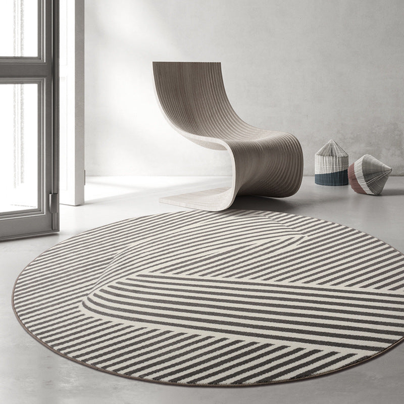 Modern Round Carpet Leisure Striped Pattern Area Rug Polyester Stain Resistant Carpet