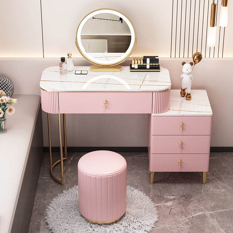 Stone Top Makeup Vanity Desk Table Metal and Engineered Wood Dresser