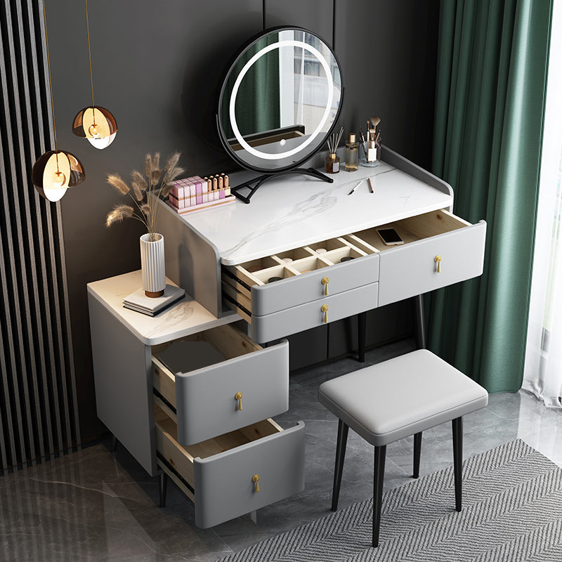 Wood and Metal Vanity Table with Stone Top Makeup Desk in Grey/Orange