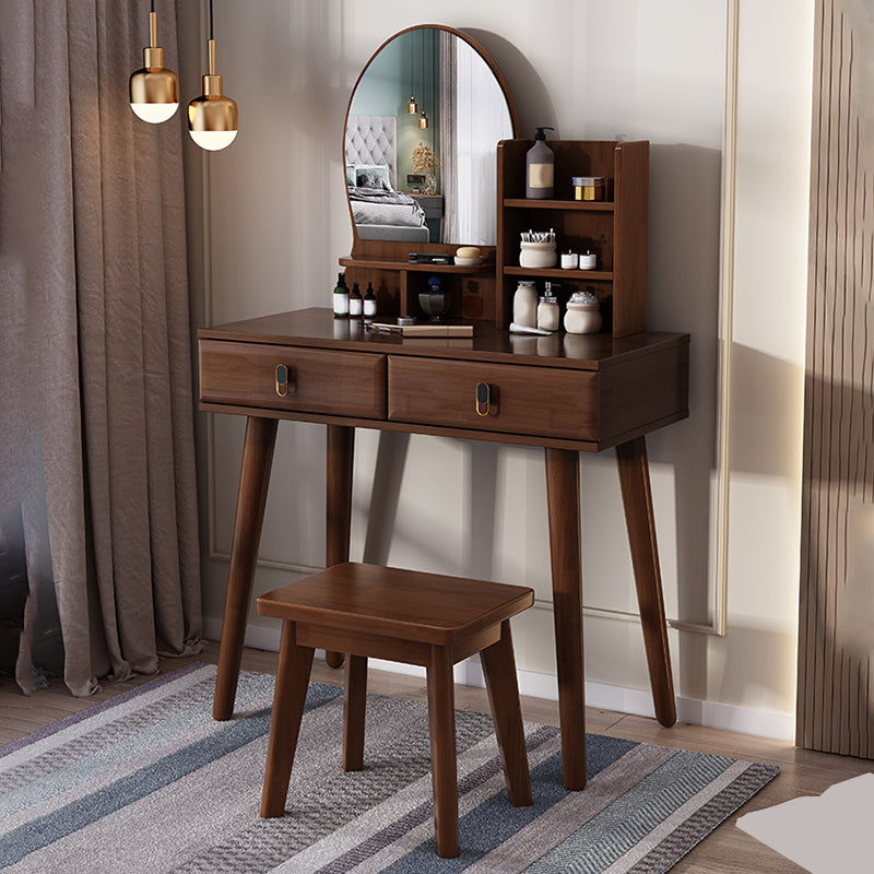 2-Drawers Mirror Table Dressing Table Solid Wood Make-up Vanity