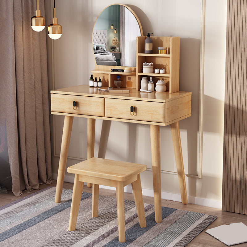 2-Drawers Mirror Table Dressing Table Solid Wood Make-up Vanity