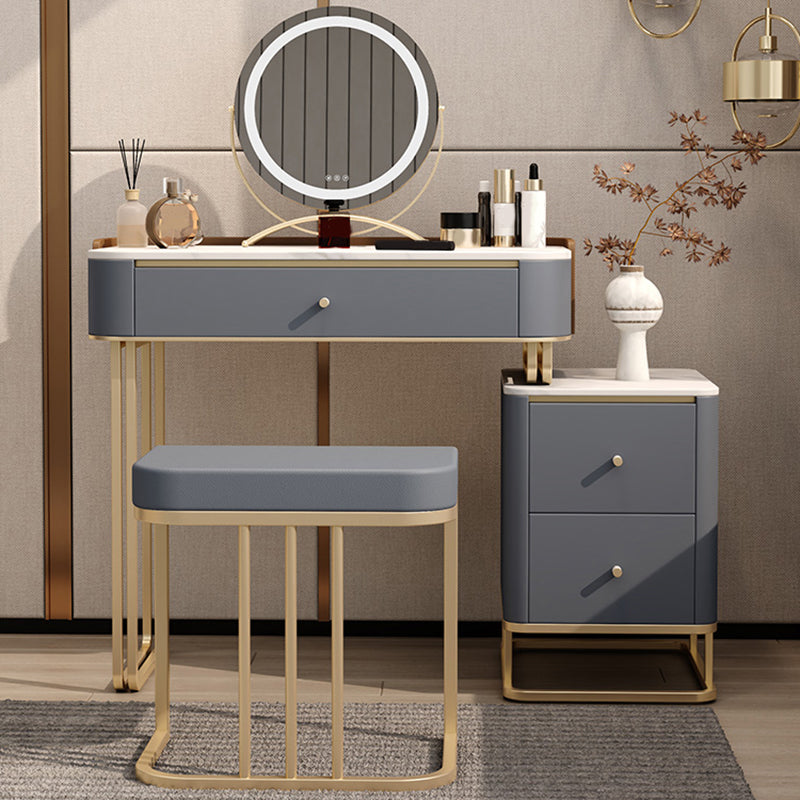 Stone Top Make-up Vanity Luxurious Metal Dressing Table in Grey/White