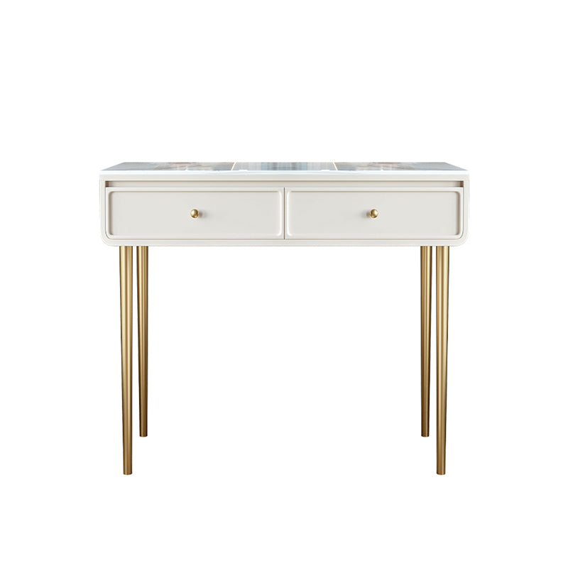 Wood Vanity with 2 Drawers Stone Top Dressing Table in White