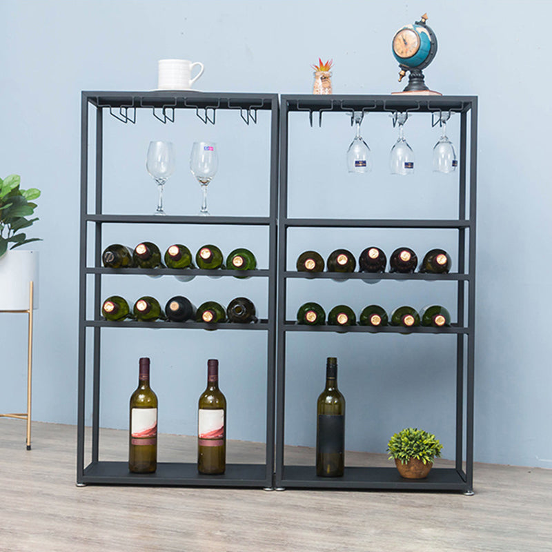 Metal Floor Wine Bottle & Glass Rack Industrial Wine Rack with Stemware Holder