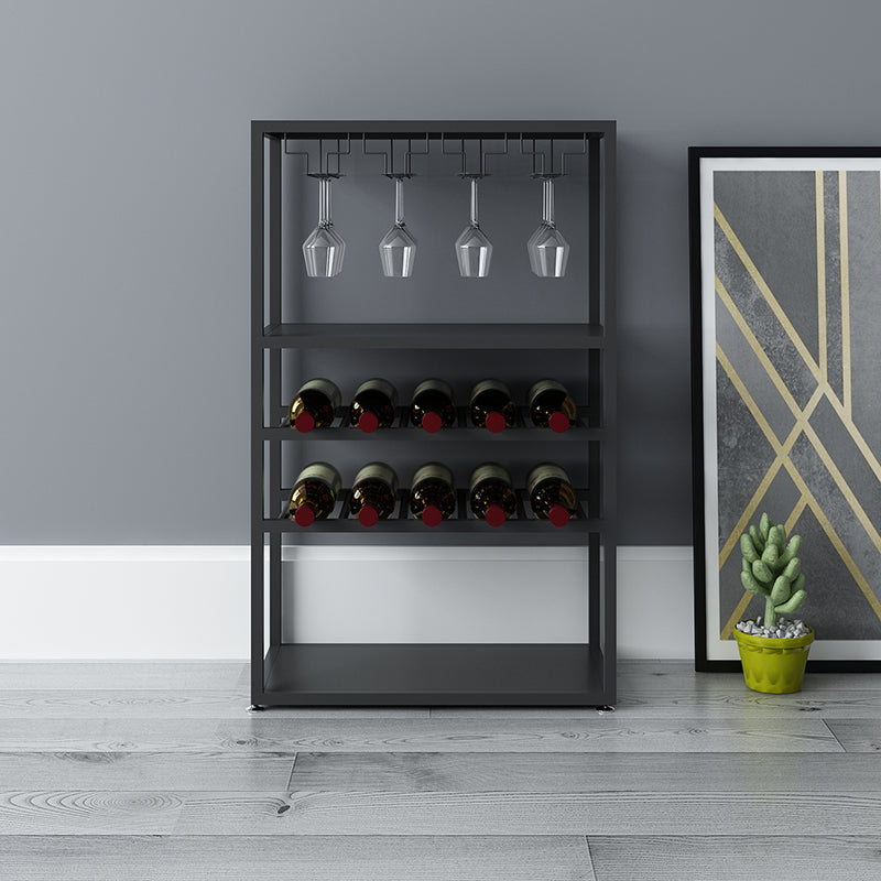 Metal Floor Wine Bottle & Glass Rack Industrial Wine Rack with Stemware Holder