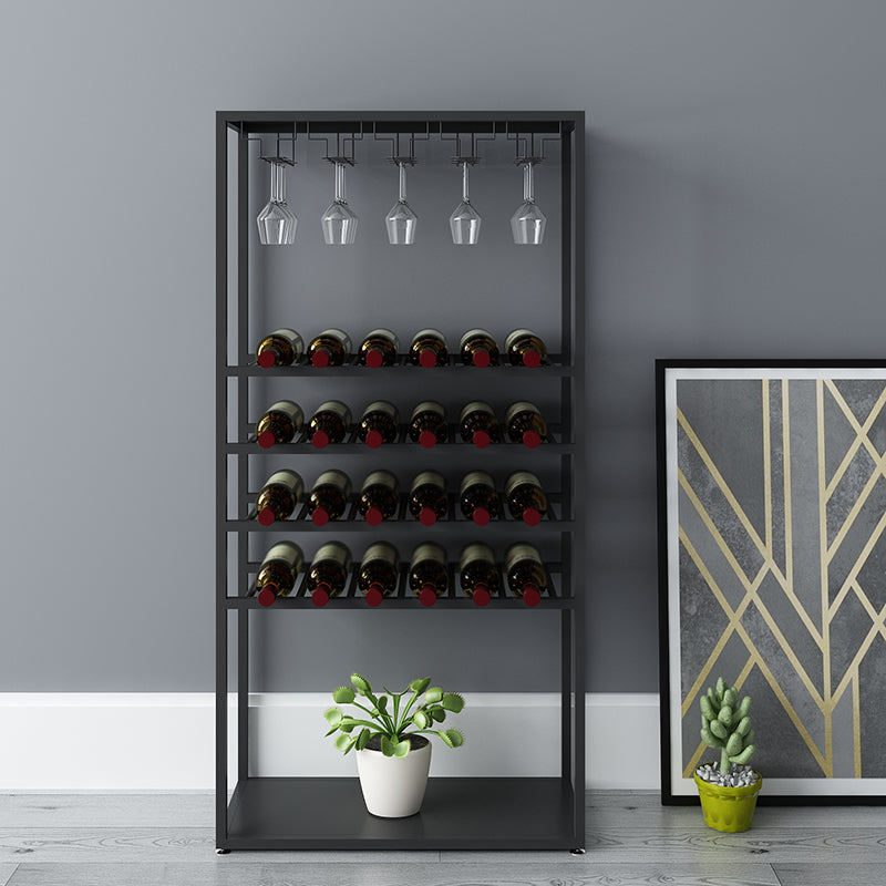 Metal Floor Wine Bottle & Glass Rack Industrial Wine Rack with Stemware Holder