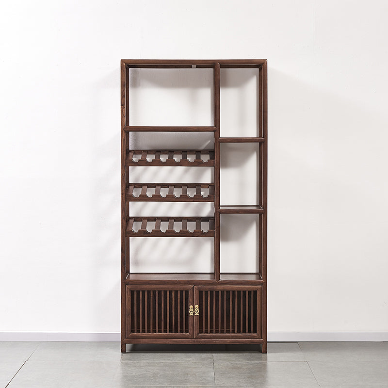 Mid-Century Modern Elm Wine Rack Solid Wood Wine Rack with Shelf