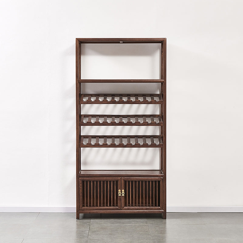 Mid-Century Modern Elm Wine Rack Solid Wood Wine Rack with Shelf