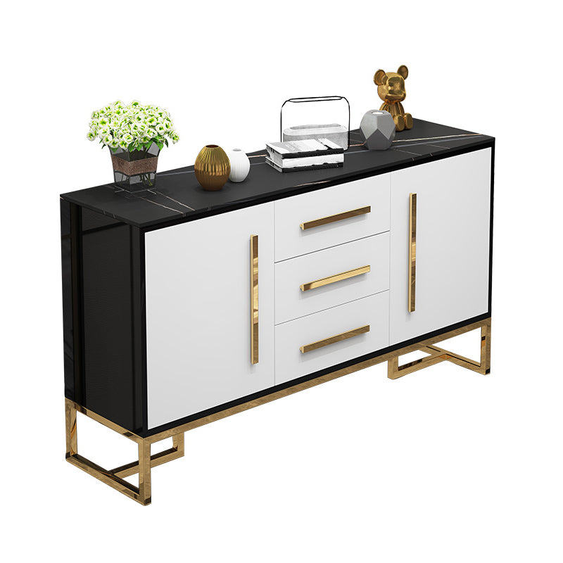 Glam Stone and Wood Sideboard 47.5"L Buffet Kitchen Sideboard with Drawers and Storage